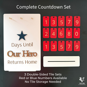 Countdown set with 'Days Until Our Hero Returns Home' display and red number tiles on a dark background.