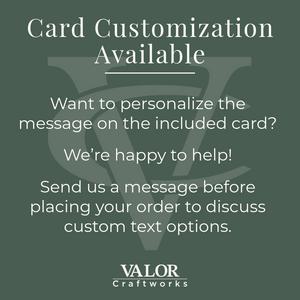 Advertisement for card customization with Valor Craftworks logo on a green background