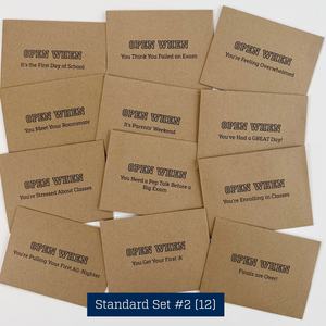 Set of brown paper cards with humorous text on a white background
