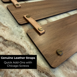 Genuine leather straps with Chicago screws used on handcrafted military journey sign