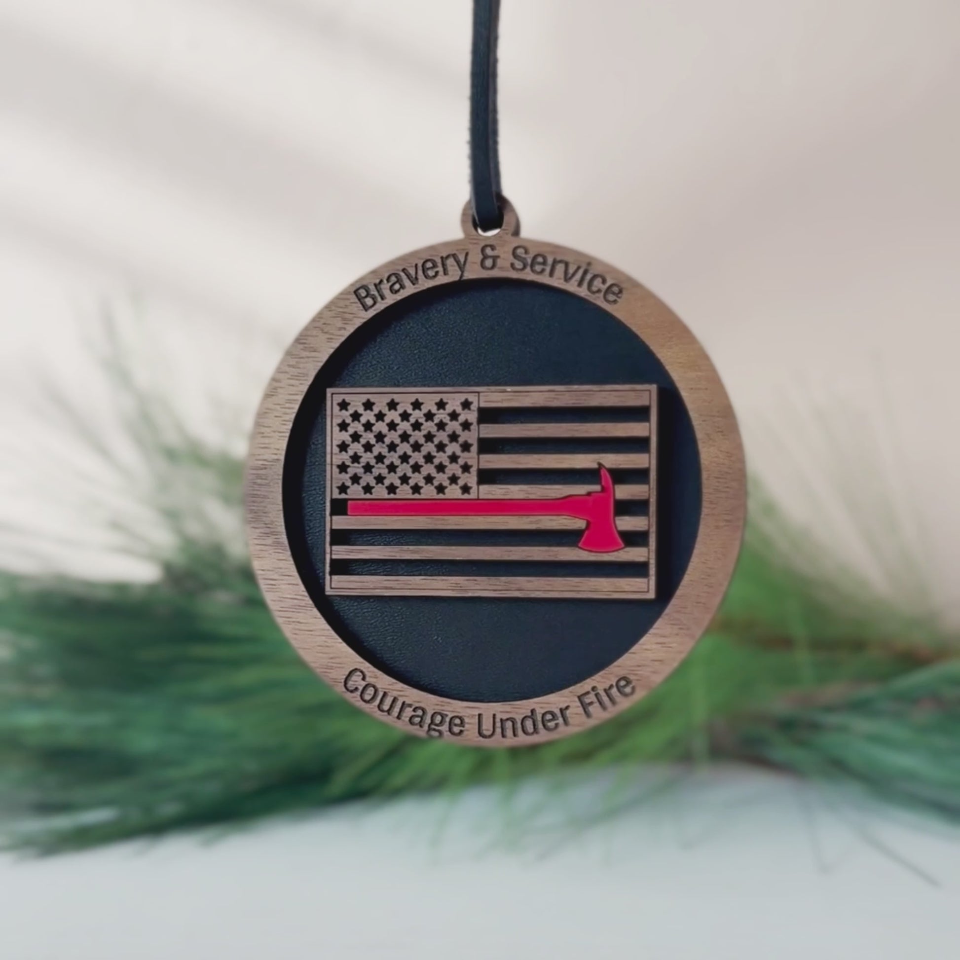 Video of thin red line ornament on display